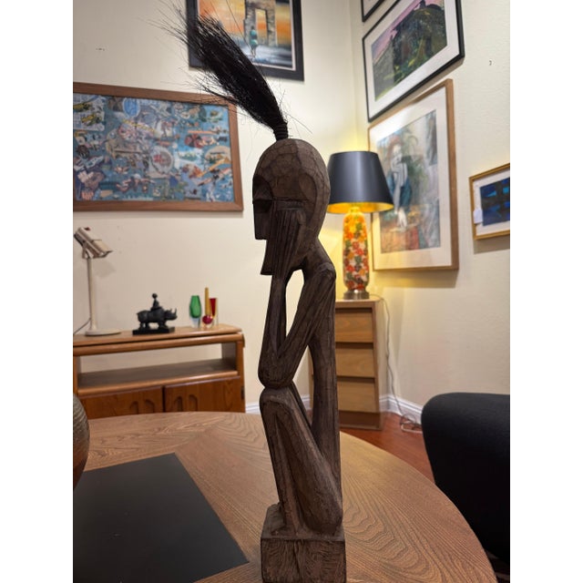 Tribal Hand-Carved Tribal Ancestral Figure With Horsehair Topknot For Sale - Image 3 of 6