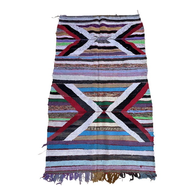 1980s Moroccan Colorful Vintage Kilim Rug - 5'5" X 9'0" Ft For Sale