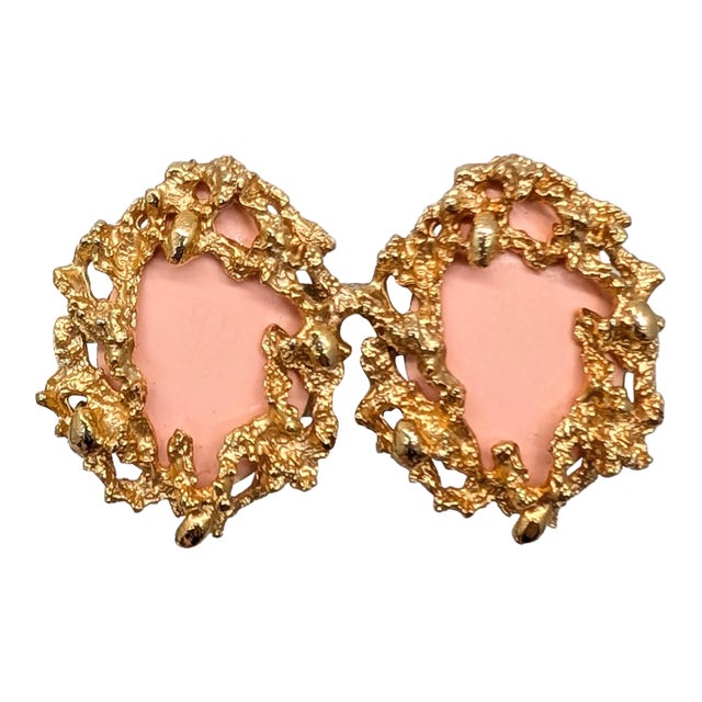 Vintage 1973 Signed Napier Modernist Coral Clip Earrings-2 Pieces For Sale