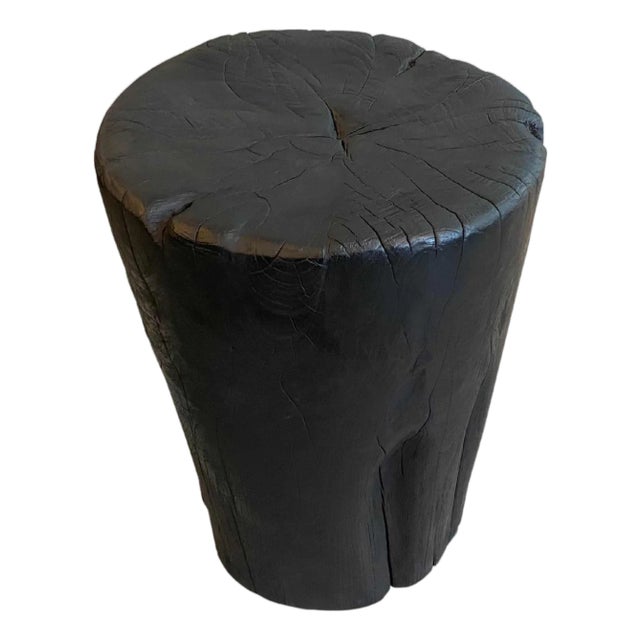 Andrianna Shamaris Charred Teak Wood Side Table or Stool For Sale