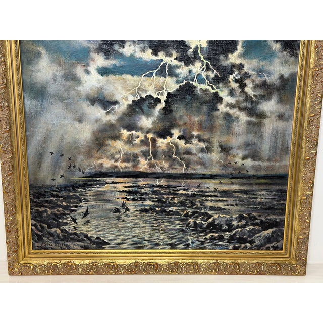 1950s Welsh Coastal Marine Oil Painting With Birds in Flight Signed Moss Williams Gilt Framed For Sale - Image 4 of 18