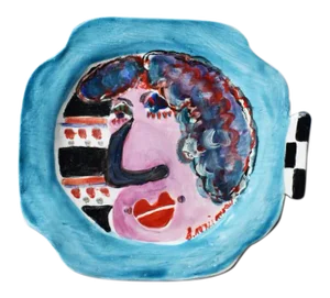 Colorful Modernist Ceramic Hanging Portrait Plate After Jean Cocteau