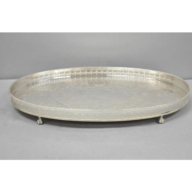Vintage Viners of Sheffield Edwardian Silver Plated Raised Gallery Oval Tray For Sale - Image 13 of 15