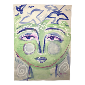 Contemporary Mixed Media Painting “Woman and Birds” by CL Auker