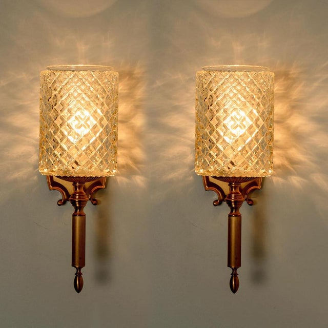 Textured Glass & Brass Wall Light, Germany, 1960s For Sale - Image 9 of 16