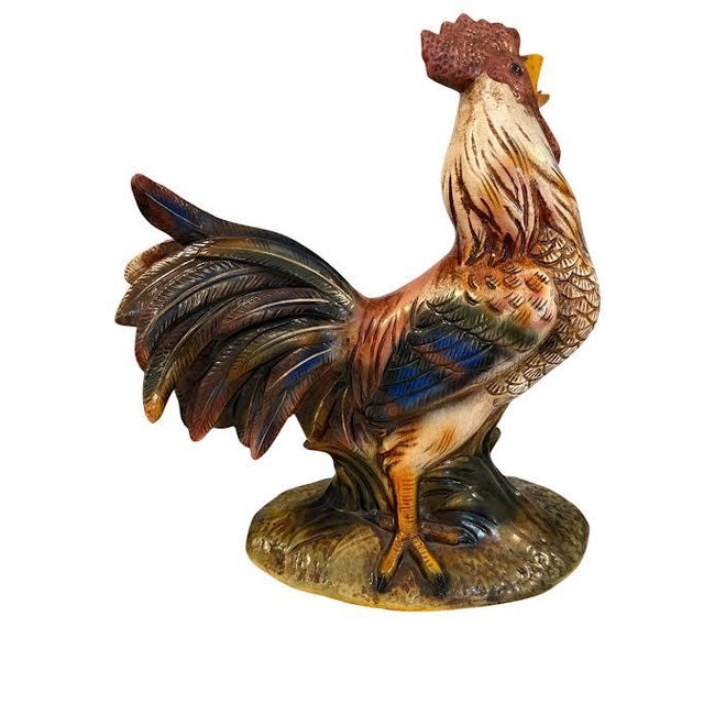 Wonderful Vintage Mid Century Large Scale Ceramic Rooster Figurine. Hand-painted and has a felt-covered bottom. The...