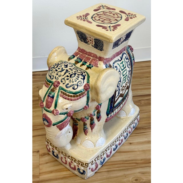 Tan Vintage Ceramic Elephant Motif Garden Stool Pair For Sale - Image 8 of 10