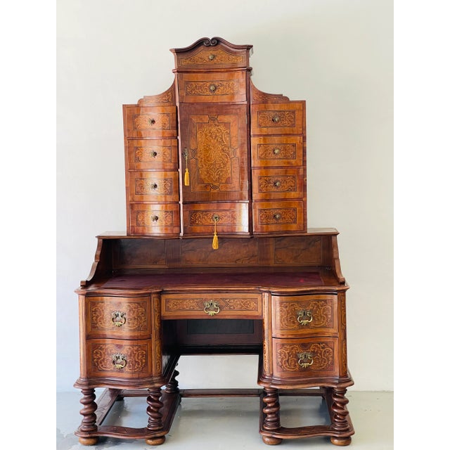 Early 19th C German Secretaire Desk Richly Inlayed With Chair For Sale In Miami - Image 6 of 9