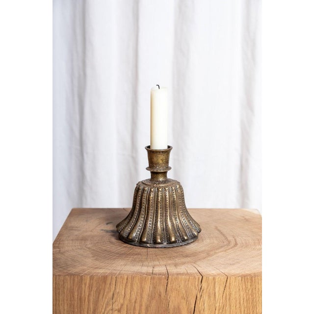 Indian Candleholder with Hookah Base in Bronze For Sale - Image 3 of 5