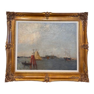 Early 20th Century Oil - Sailing Into the Harbour For Sale