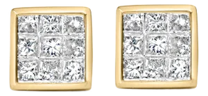14K Yellow Gold 1.0 Cttw Princess Cut Diamond Composite Stud Earrings with Screw Backs (J-K Color, S
