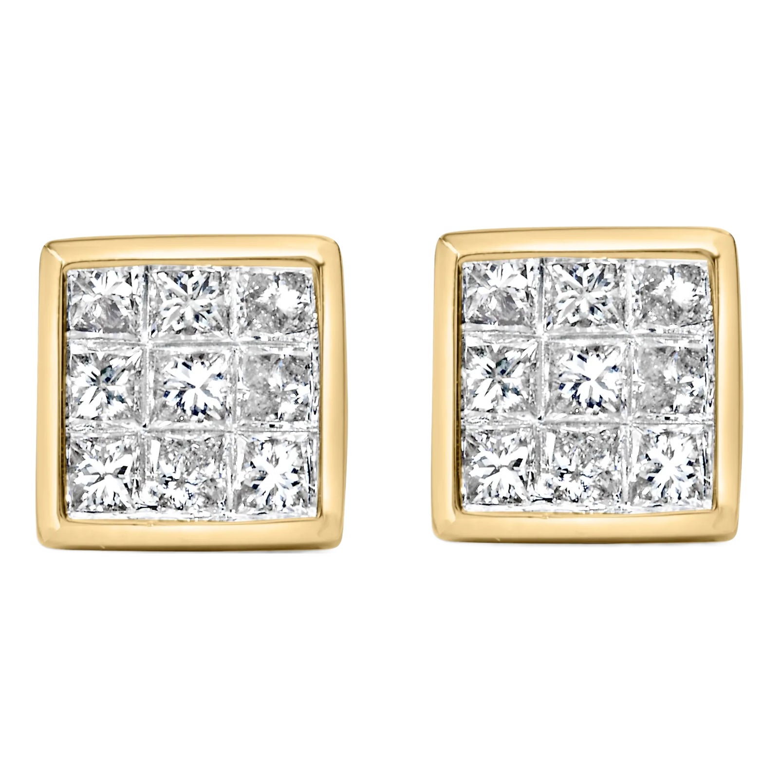 Kaya様14kgf 14K Yellow Gold 1.0 Cttw Princess Cut Diamond Composite Stud
