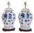 Pair of Vintage Brunschwig & Fils Cadiz Table Lamps - Blue and Cream Ceramic With Boar and Deer Motif For Sale
