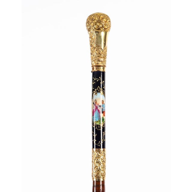 Antique French Gold Plate Walking Stick in Sevres Porcelain, 1800s For Sale - Image 5 of 18