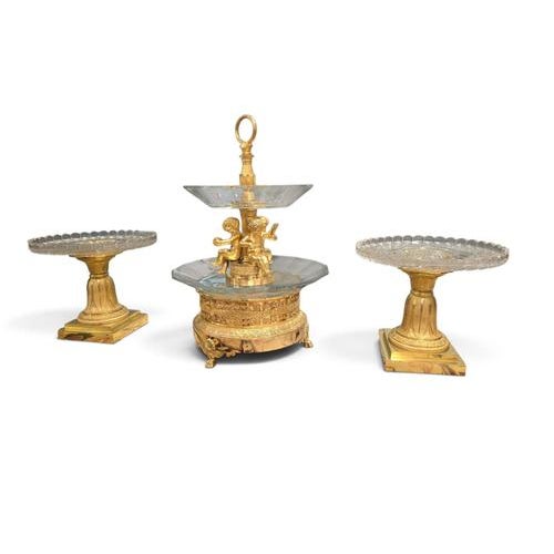 Metal French Empire Gilt Bronze and Cut Glass Centrepiece Set, 1810, Set of 3 For Sale - Image 7 of 18