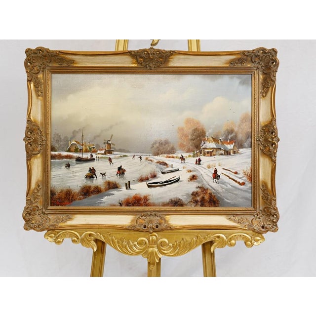 Flemish Artist, Winter Landscape, Oil Painting, Framed For Sale - Image 4 of 12