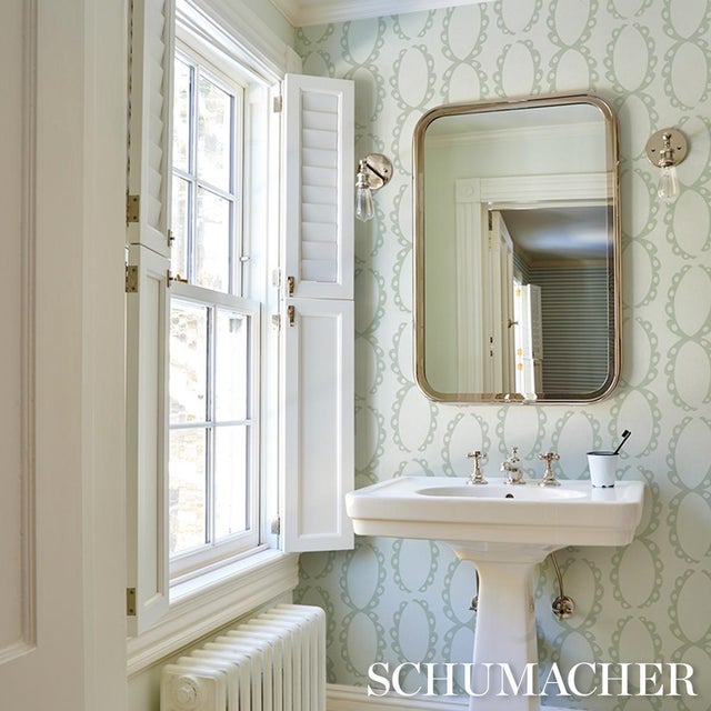 2020s Sample - Schumacher The Saints Wallcovering In Cool Green For Sale - Image 5 of 6