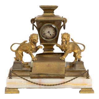 Napoleon III Inkwell with Built-In Clock in Gilded Bronze and Onyx, France, 19th Century For Sale