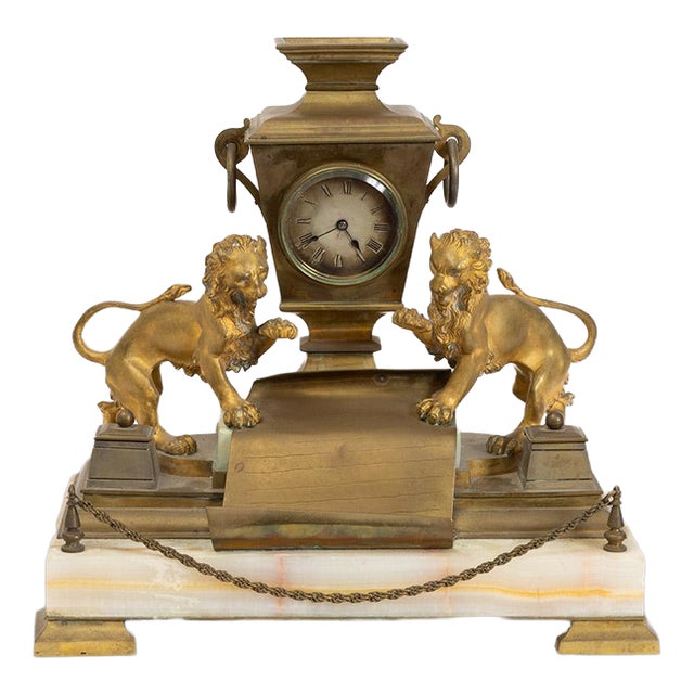 Napoleon III Inkwell with Built-In Clock in Gilded Bronze and Onyx, France, 19th Century For Sale