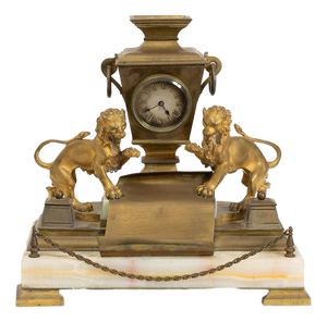 Napoleon III Inkwell with Built-In Clock in Gilded Bronze and Onyx, France, 19th Century