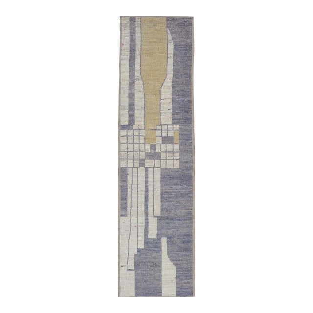 All-Over Modern Design on Cream Background With Lavender and Soft Yellow Design 3'2 X 13'0 For Sale