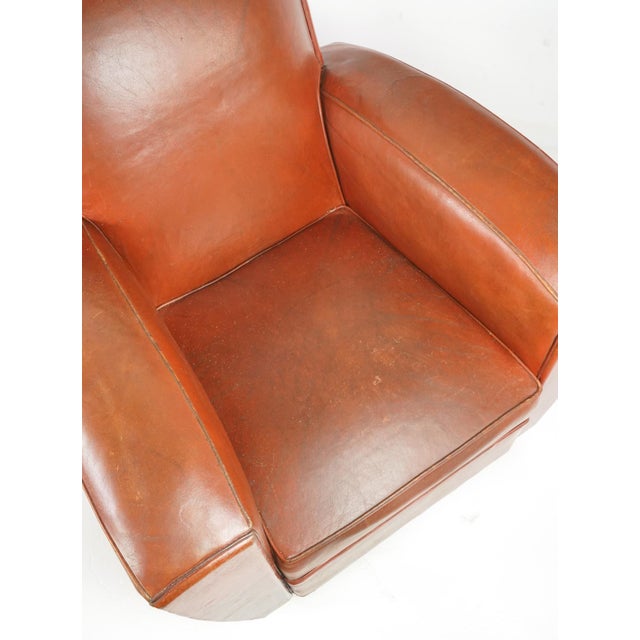 Pair of Original French Art Deco Style Leather Club Chairs For Sale - Image 4 of 11