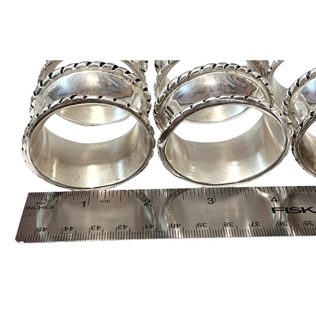 2010s Vintage Silver-Tone Rope Edge Napkin Rings – Set of 6 For Sale - Image 5 of 6
