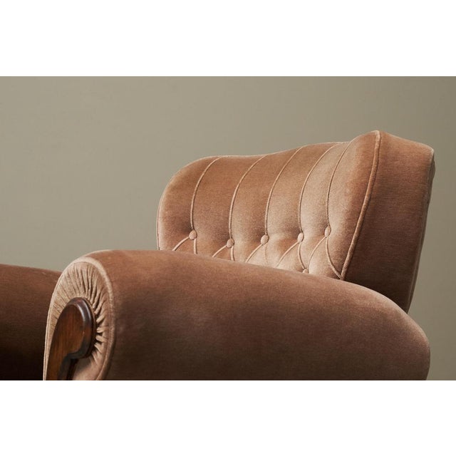 Vintage Art Deco Lounge Chair in Velvet and Oak, 1930s For Sale - Image 3 of 14