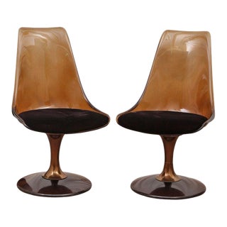 Pair of 1970s Chromcraft Smoked Lucite Dining Chairs With Brown Velvet Cushion For Sale