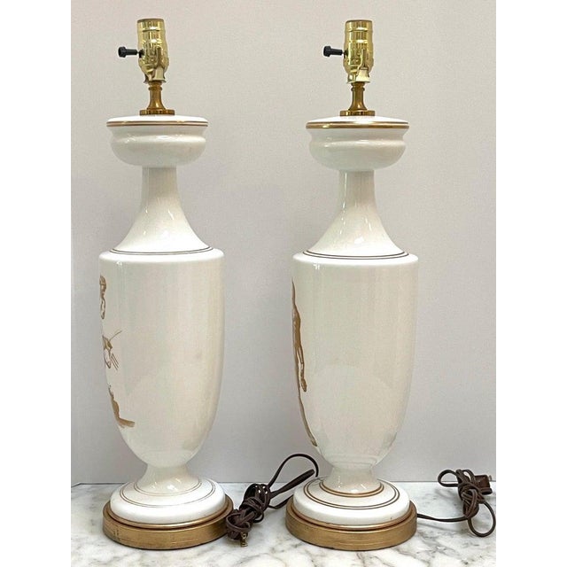 Pair of 19th C French Neoclassical Gilt Opaline Glass Lamps 'Venus & Neptune' The Vases, France, Later 19th Century -...