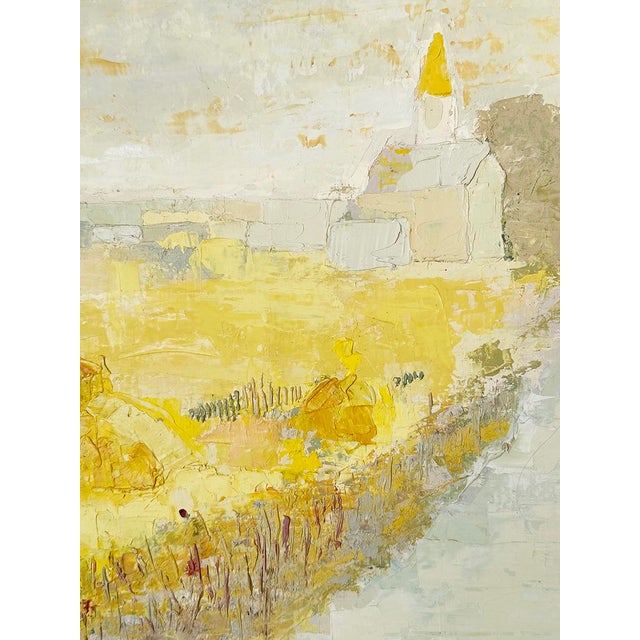 Abstract Vintage Early 1900's European Impressionistic Yellow Landscape, Oil Painting on Paper With Mat For Sale - Image 3 of 3