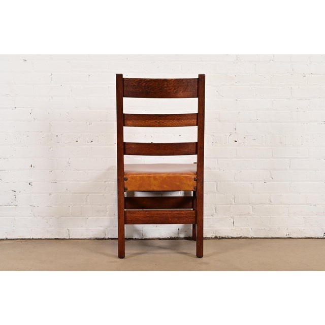 L. & J. G. Stickley Antique Mission Oak Arts & Crafts Ladder Back Desk Chair or Side Chair, Circa 1910 For Sale - Image 10 of 12