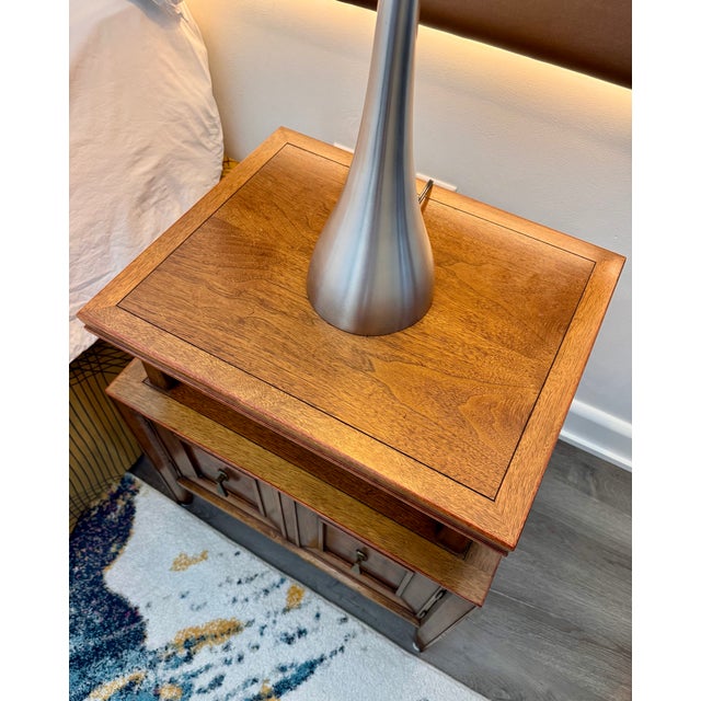 Wood Mid 20th Century Fancher Furniture Co. Walnut Nightstands (Pair) ,Salamanca Ny, Attributed For Sale - Image 7 of 7