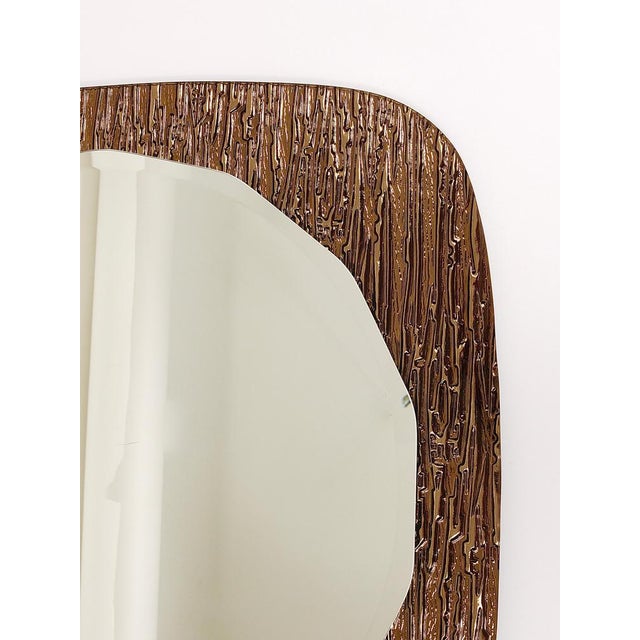 Bronze Gold Scalloped Textured Wall Mirror from Cristal Arte, Italy, 1960s For Sale - Image 13 of 18