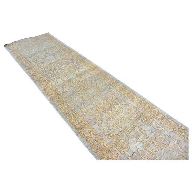 Afghan Sultanabad Master Wool 3x12 Light Slate & Gold Handmade Runner Rug #1143677 For Sale In Houston - Image 6 of 11