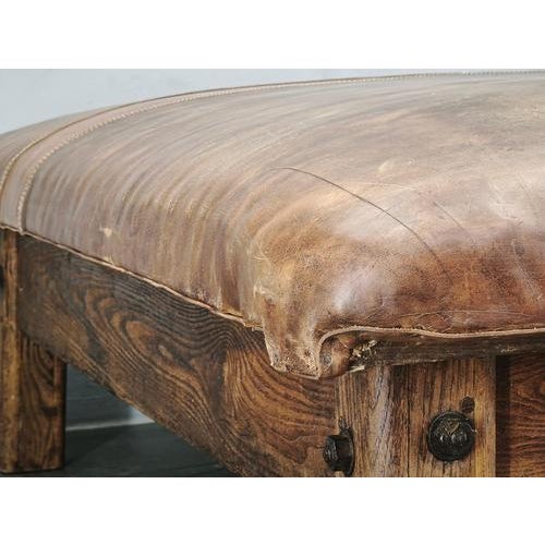 1940s Vintage Czechoslovak Oak and Patinated Leather Gym Bench, 1940s For Sale - Image 5 of 15