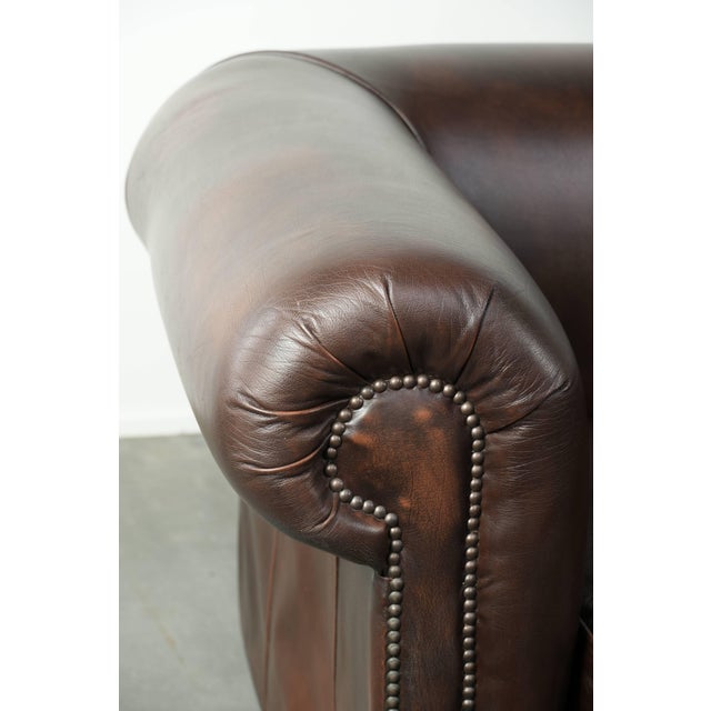 Chesterfield Sofa and Chair in Cowhide Leather, Set of 2 For Sale - Image 9 of 18