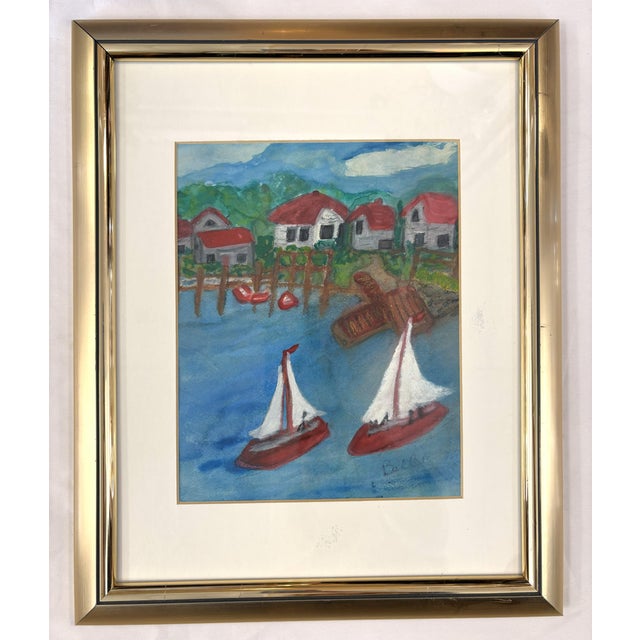 Original Signed and Framed Primitive Mixed Media Drawing Signed 'Belle' For Sale - Image 9 of 14