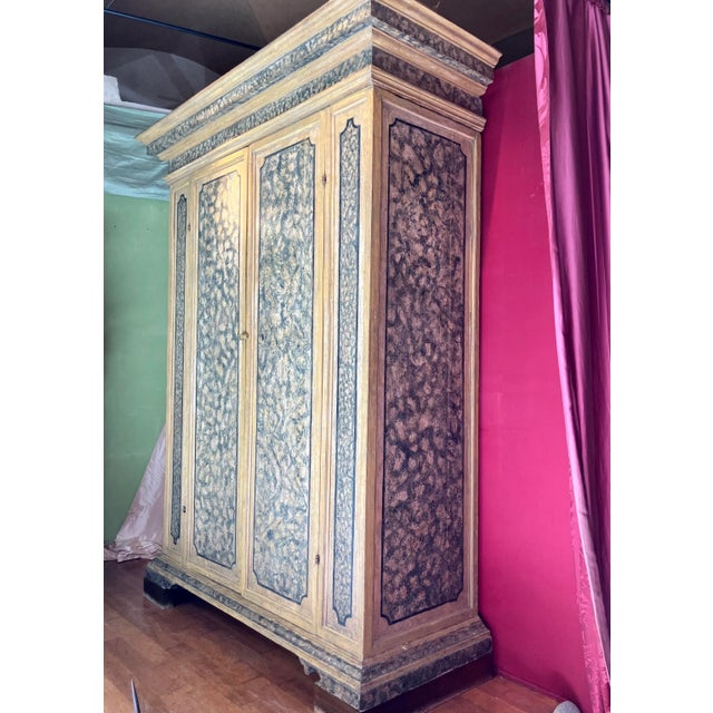 Antique Italian Renaissance Painted Marble Lacquer Wooden Cabinet, 1500s For Sale - Image 14 of 18
