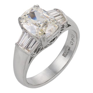 Vintage Gia 1.55 Carat Old Mine Cut Diamond Platinum Engagement Ring, Size 5.5 For Sale