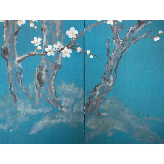 C. 1970s Japanese Style Silk Screen "Blossoming Cherry Tree" For Sale - Image 13 of 18
