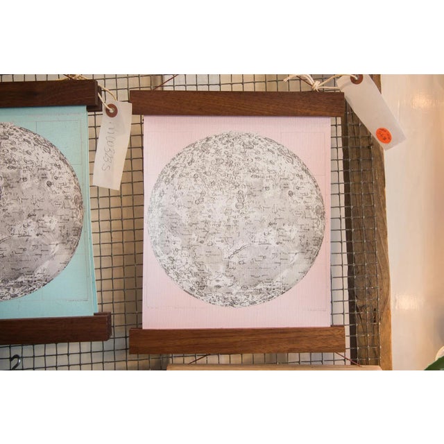 Scarcely seen exquisite antique chart of the moon brought back to life as art in pale ballerina pink coloration, printed...