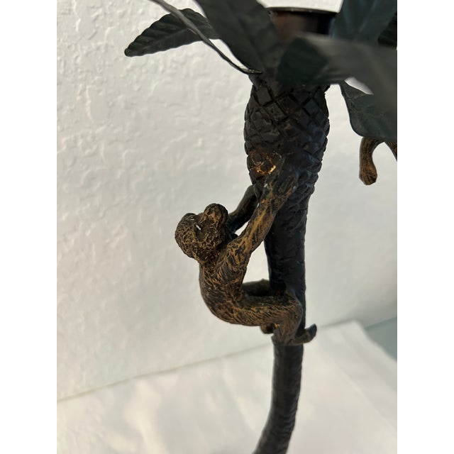 Vintage Figural Iron Palm Tree & Climbing Monkeys Candle Holder, a Pair For Sale - Image 4 of 7