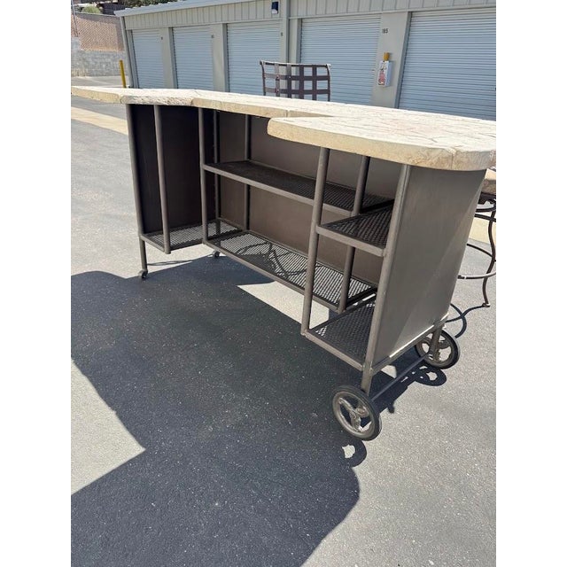 2000 - 2009 Ow Lee Outdoor Rolling Bar With Faux Stone Top & Two Swivel Bar Stools For Sale - Image 5 of 8