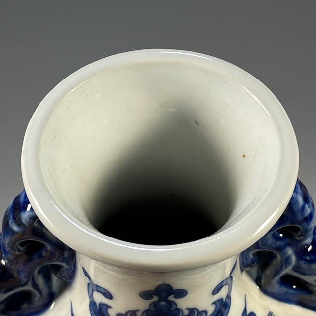 White Chinese Blue & White Famille Rose Porcelain Moon Flask With Mythical Beast Motif For Sale - Image 8 of 9
