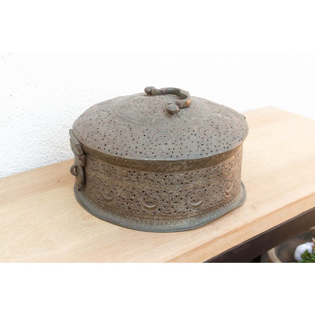 Large 14" Antique Indian Pierced Copper Box For Sale In Los Angeles - Image 6 of 10