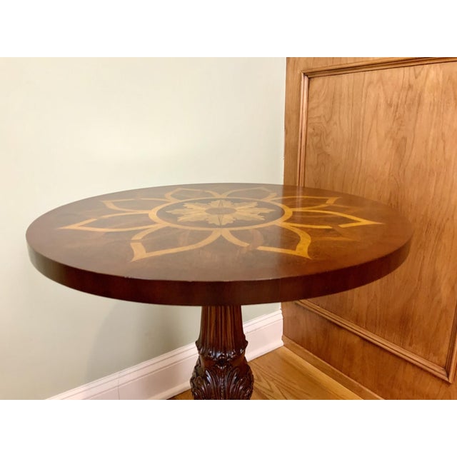 Maitland - Smith Vintage Round Mahogany Pedestal Inlaid Maitland Smith Side Table For Sale - Image 4 of 10