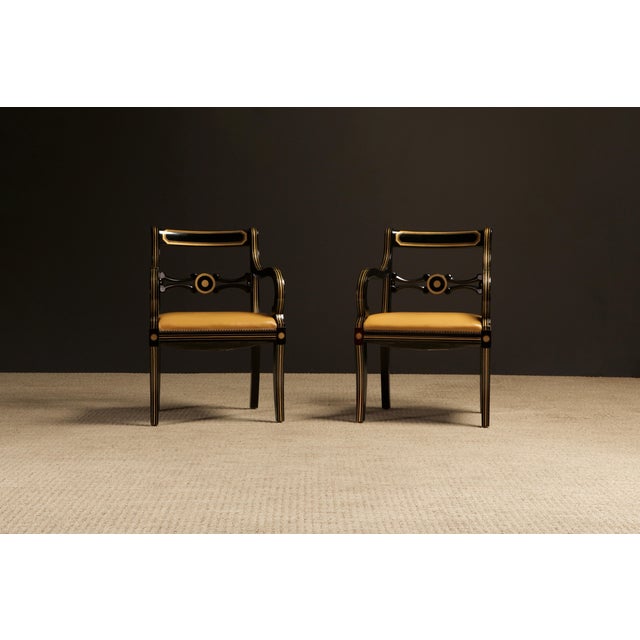 Maison Jansen Attributed Leather and Gilt Regency Armchairs, Restored, c. 1940s - A Pair For Sale In Los Angeles - Image 6 of 12