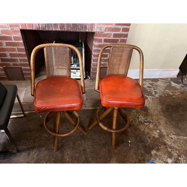 Mid 20th Century Mid Century Bent Wood and Cane Counter Stools - Set of 2 For Sale - Image 9 of 10