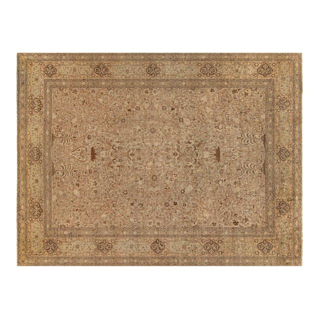 Antique Persian Tabriz Botanic Handmade Wool Carpet For Sale